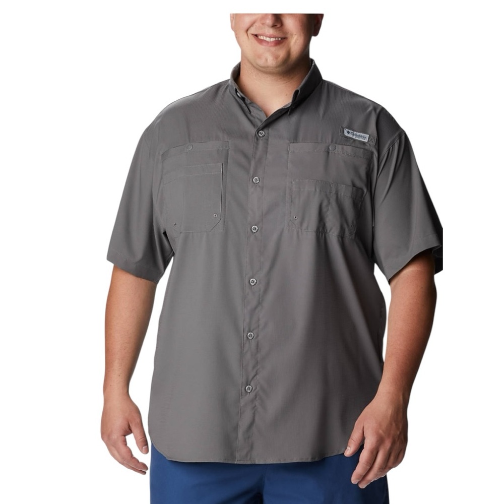 Columbia NWT Tamiami Short-Sleeve Button-Down Shirt in Gray Size Large Tall